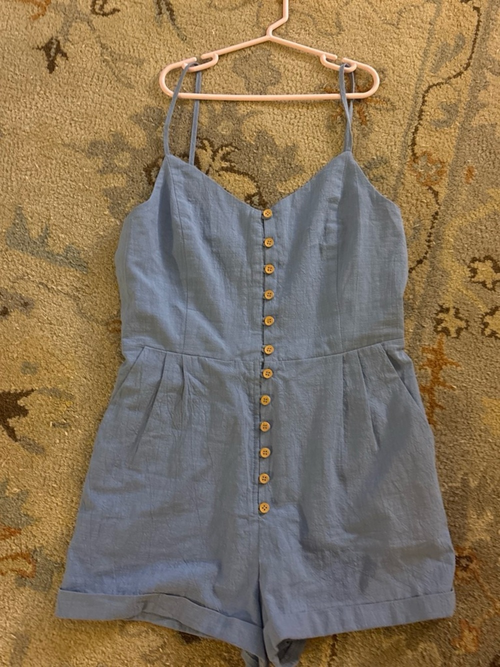 Pink Lily Light Blue Button-Front Girls' One-Piece Romper